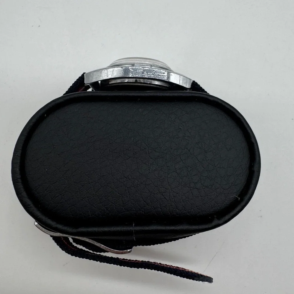 Vintage Timex Electric Watch Black Dial Silver Case Striped Nylon Strap Untested
